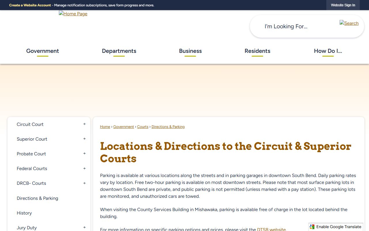 St. Joseph County Court records courthouse directions and parking