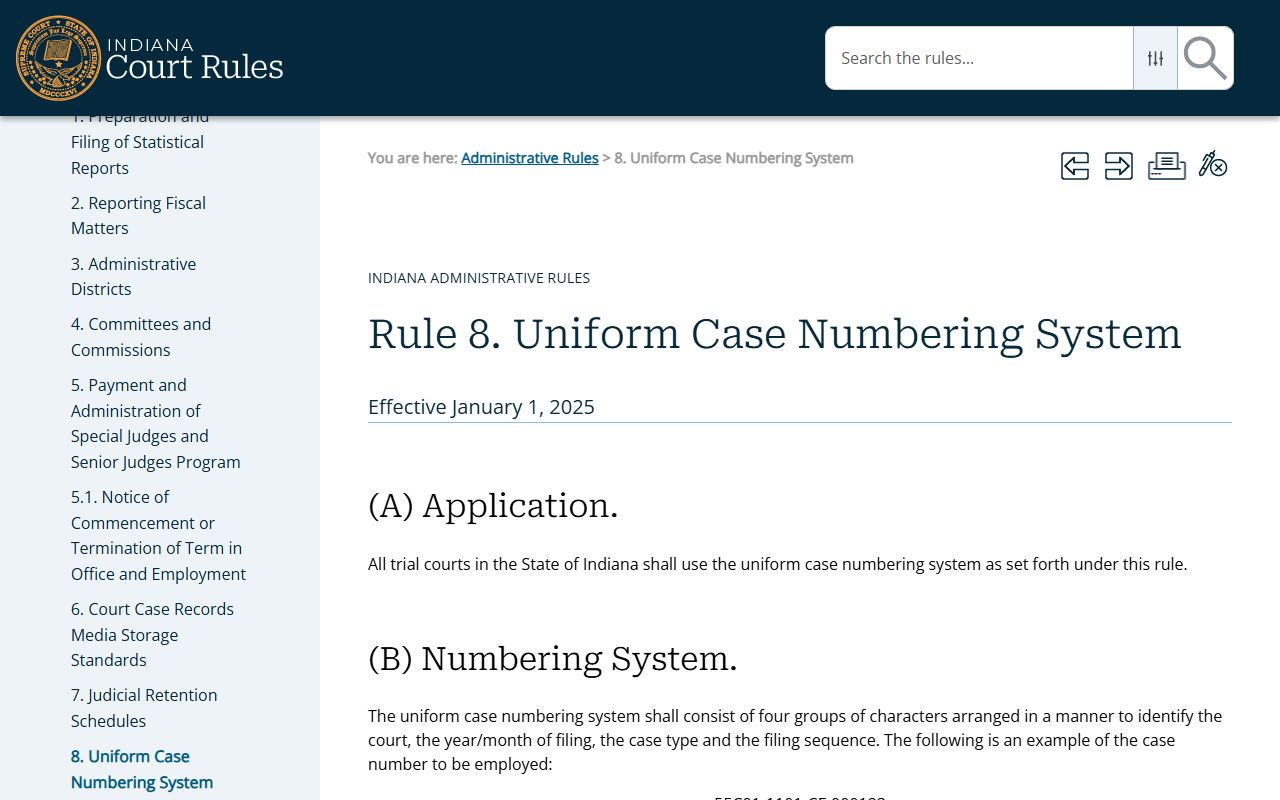 St. Joseph County court dockets Administrative Rule 8 case numbering