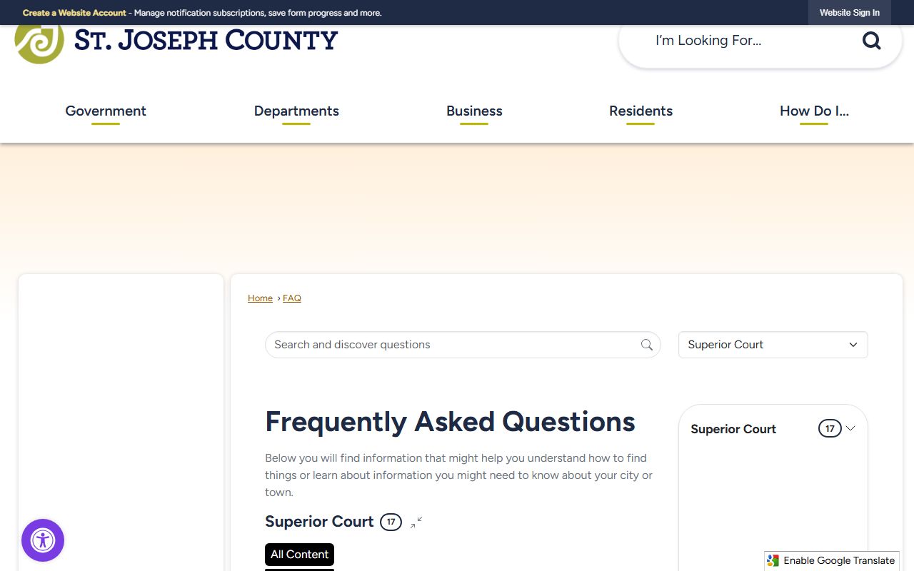 St. Joseph County court dockets Superior Court FAQ