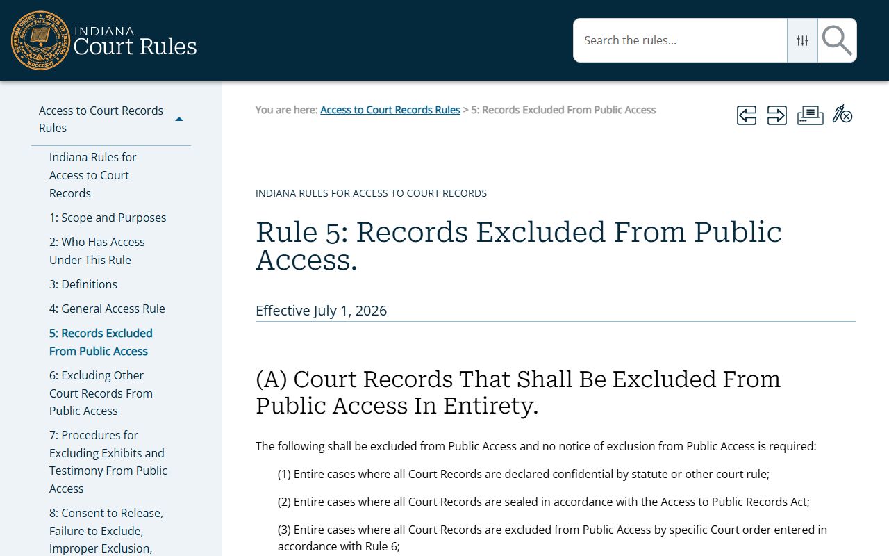 St. Joseph County court records Access to Court Records Rule 5