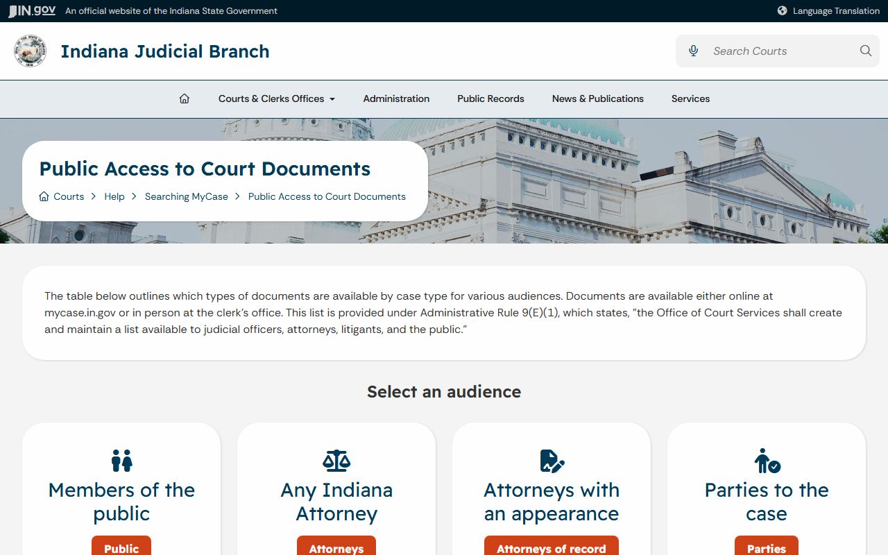 St. Joseph County court records MyCase document access matrix