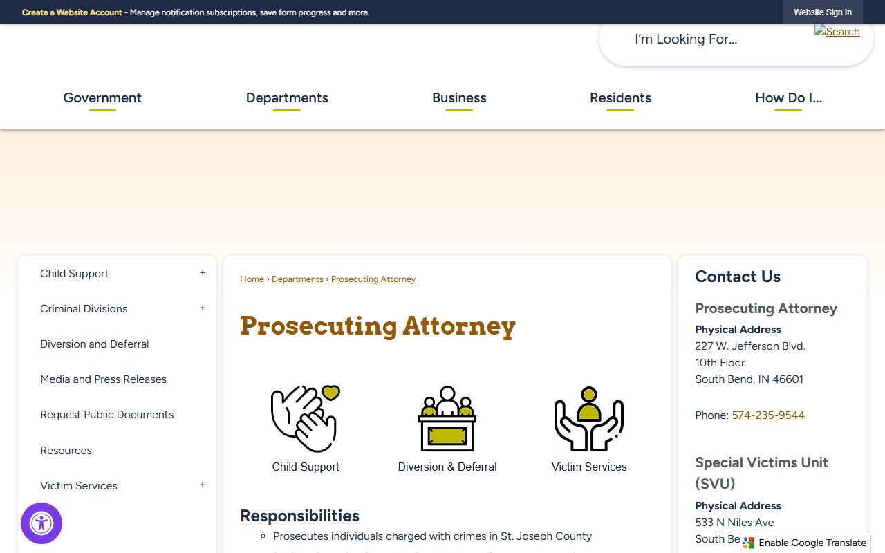 St. Joseph County criminal court records Prosecuting Attorney page