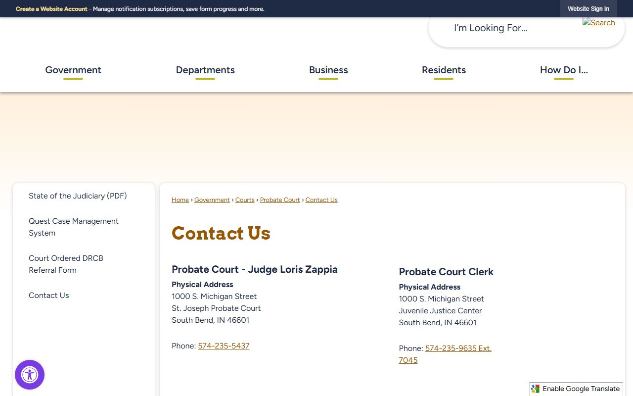 St. Joseph County probate records Probate Court contact page